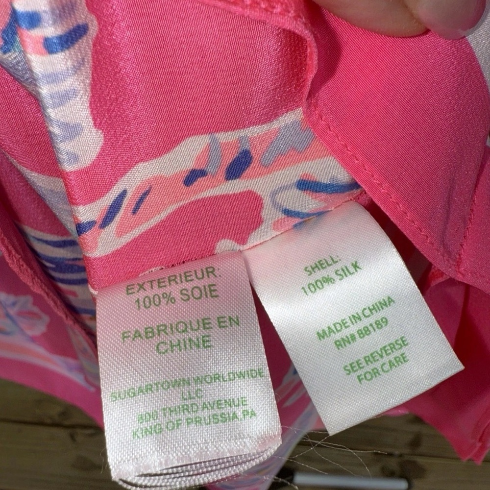 Lilly Pulitzer SILK CAFTAN DRESS Nice Stems PINK Palm Trees S/Medium​ - Picture 5 of 6